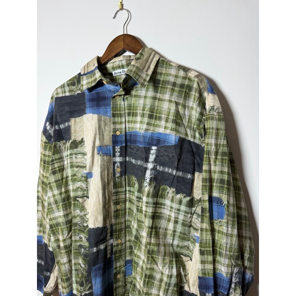 Acne Studios Green Multicolor Patchwork Button Up… - image 2